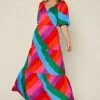 Skies Are Blue The Days Are Short Colorful Puff Sleeve Maxi Dress