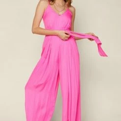Skies Are Blue The Reese Bubble Gum Pink Tie Jumpsuit Jumpsuits