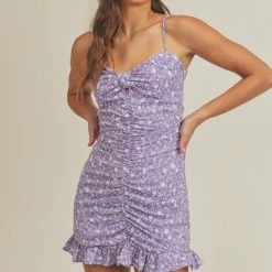 Lush Dresses The Margaux Violet Floral Ruched Mini Dress