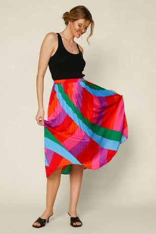 Skies Are Blue Skirts The Days Are Short Colorful Printed Midi Skirt