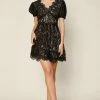 Skies Are Blue The Alva Black Short Sleeve Lace Trim Mini Dress