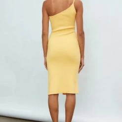 One & Only Collection The Courtney Yellow Cutout Ribbed Bodycon Dress Dresses