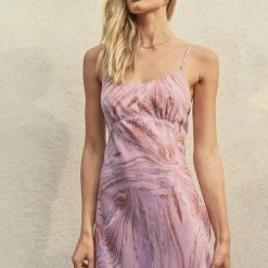 Lush Clothing The Miranda Pink & Lilac Marble Print Tie-Back Midi Dress Dresses