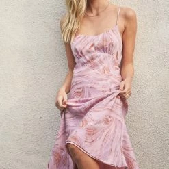 Lush Clothing The Miranda Pink & Lilac Marble Print Tie-Back Midi Dress Dresses