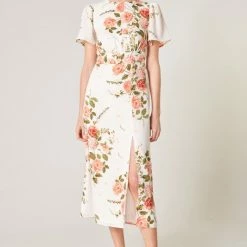SugarLips The Sweet On You Ivory & Pink Floral Midi Dress Dresses