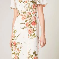 SugarLips The Sweet On You Ivory & Pink Floral Midi Dress Dresses