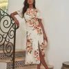 SugarLips The Sweet On You Ivory & Pink Floral Midi Dress Dresses