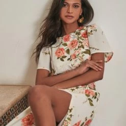 SugarLips The Sweet On You Ivory & Pink Floral Midi Dress Dresses