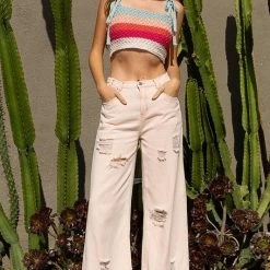 POL The BottleRock Striped Crochet Knit Tank Tops