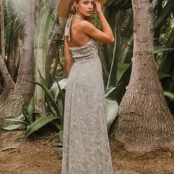Endless Blu The Palms Printed Halter Neck Maxi Dress