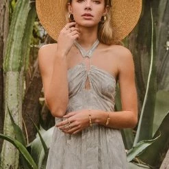 Endless Blu The Palms Printed Halter Neck Maxi Dress