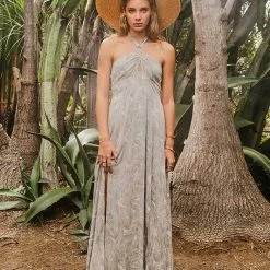 Endless Blu The Palms Printed Halter Neck Maxi Dress