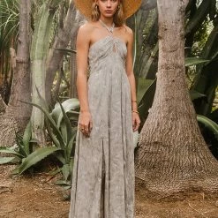 Endless Blu The Palms Printed Halter Neck Maxi Dress