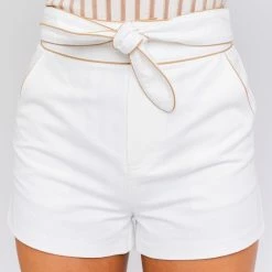 Le Lis The Cora White & Tan Front Tie Shorts