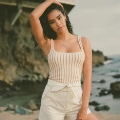 Le Lis The Cora White & Tan Front Tie Shorts