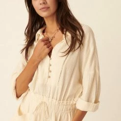 Promesa USA Dresses The Alys Cream Collared Button Down Gauze Mini Dress