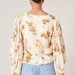 Sugar Lips The Honey Ways Gold & Ivory Balloon Sleeve Blouse Tops
