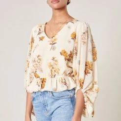 Sugar Lips The Honey Ways Gold & Ivory Balloon Sleeve Blouse Tops