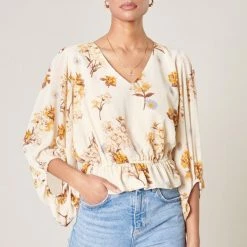Sugar Lips The Honey Ways Gold & Ivory Balloon Sleeve Blouse Tops