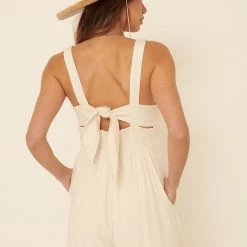 Promesa USA Rompers The Seacrest Linen Oat Woven Button Up Romper