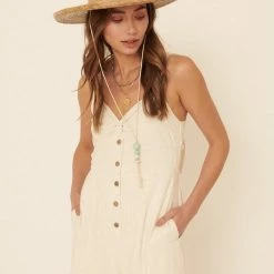 Promesa USA Rompers The Seacrest Linen Oat Woven Button Up Romper