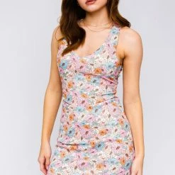 Le Lis The Lani Bright Floral Ribbed Mini Dress
