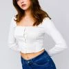 Le Lis The Dear Jane White Scalloped Longsleeve Crop Tops