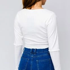 Le Lis The Dear Jane White Scalloped Longsleeve Crop Tops