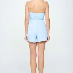 One & Only Collection The Sienna Steel Blue Sweetheart Neck Mini Romper Shorts
