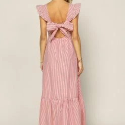 Skies Are Blue Dresses The Nantucket Coral Striped Poplin Maxi Dress