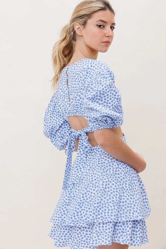 In The Beginning Clothing The Braxton Blue Floral Cutout Mini Dress Dresses