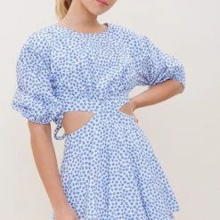 In The Beginning Clothing The Braxton Blue Floral Cutout Mini Dress Dresses