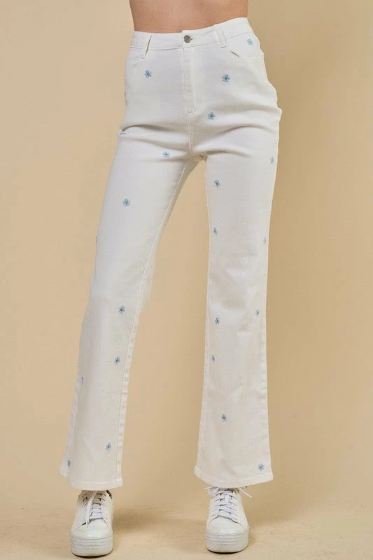 Blue Blush Jeans The Flower Power Blue Daisy Denim Pants