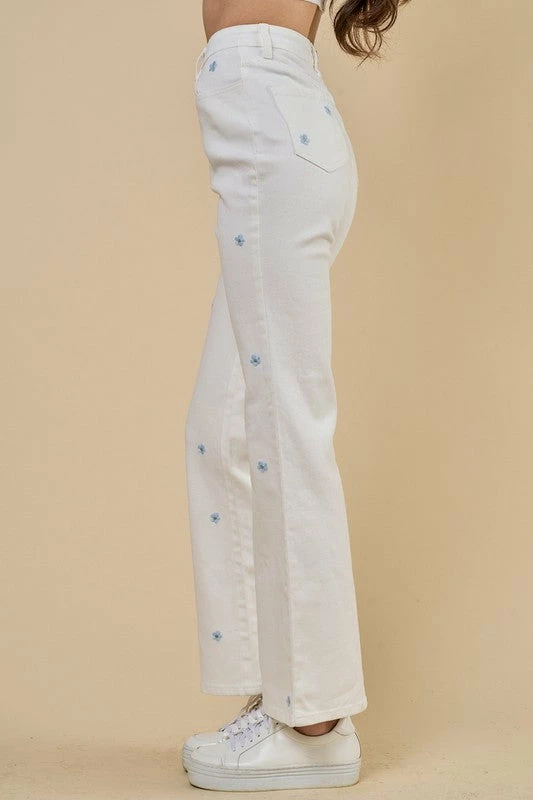 Blue Blush Jeans The Flower Power Blue Daisy Denim Pants