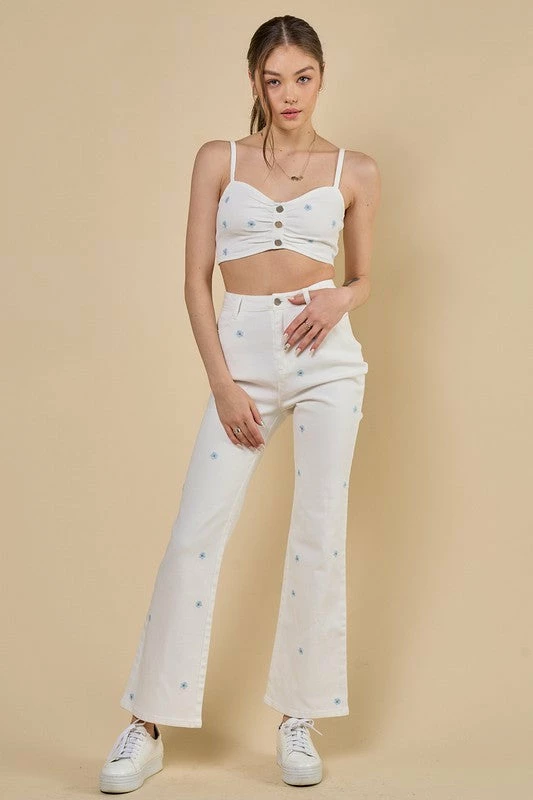 Blue Blush Jeans The Flower Power Blue Daisy Denim Pants