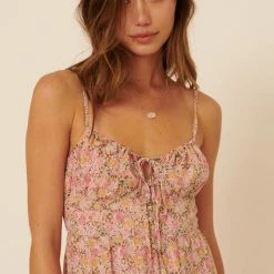 Promesa USA The Inlet Apricot Floral Keyhole Maxi Dress Dresses