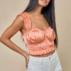 Blue Blush The Tangerine Satin Smocked Crop Top