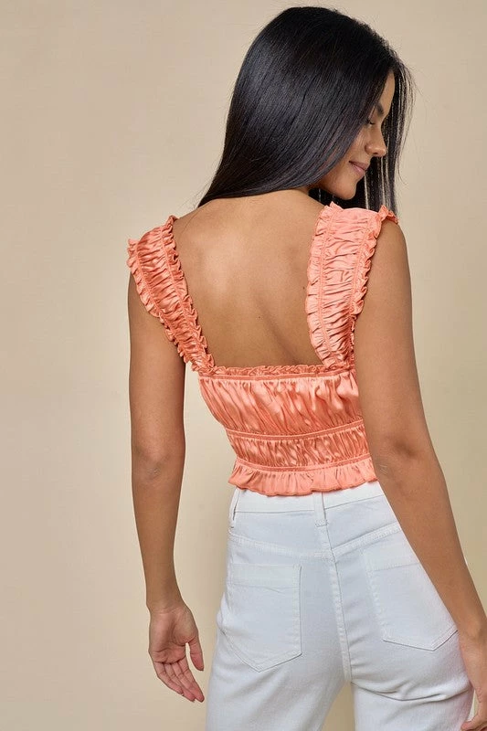 Blue Blush The Tangerine Satin Smocked Crop Top