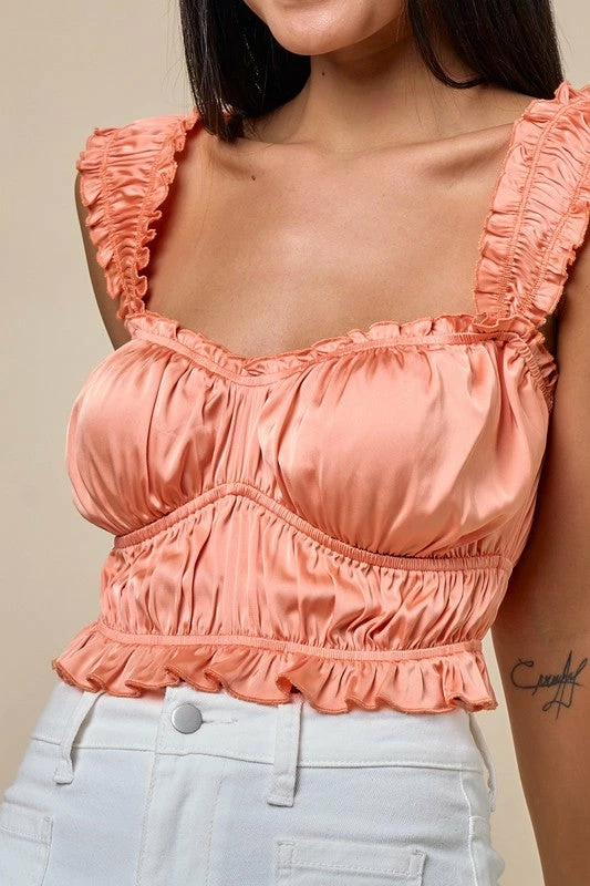Blue Blush The Tangerine Satin Smocked Crop Top