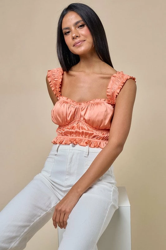 Blue Blush The Tangerine Satin Smocked Crop Top