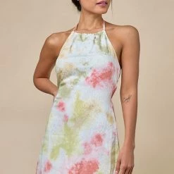 Blue Blush The Mellow Tie Dye Halter Mini Dress Dresses