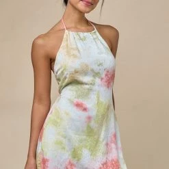 Blue Blush The Mellow Tie Dye Halter Mini Dress Dresses