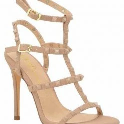 Shoppe Twelve The Stacie Nude Studded Strappy Stiletto Heels Shoes