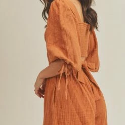 Lush Clothing The Camille Clay Smocked Back-Tie Romper