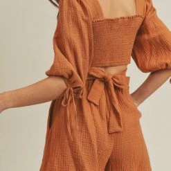 Lush Clothing The Camille Clay Smocked Back-Tie Romper