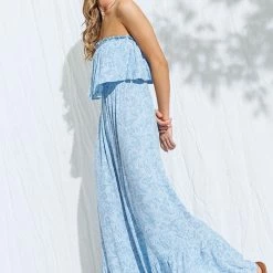 Illa Illa Jumpsuits The Ibiza Blue Printed Tube Jumpsuit
