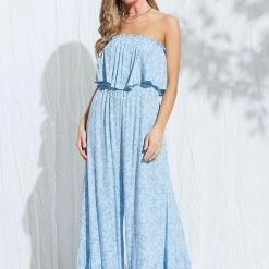 Illa Illa Jumpsuits The Ibiza Blue Printed Tube Jumpsuit