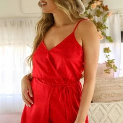 Peach Love California The Americana Solid Wrap Front Romper Shorts