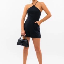 Le Lis The Broken Hearts Club Black Halter Romper