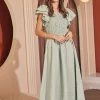 MIOU MUSE The Savannah Sage Green Smocked Textured Midi Dresses